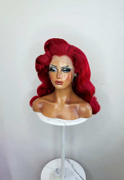 Red Old Hollywood Waves Synthetic Wig (Made to Order)