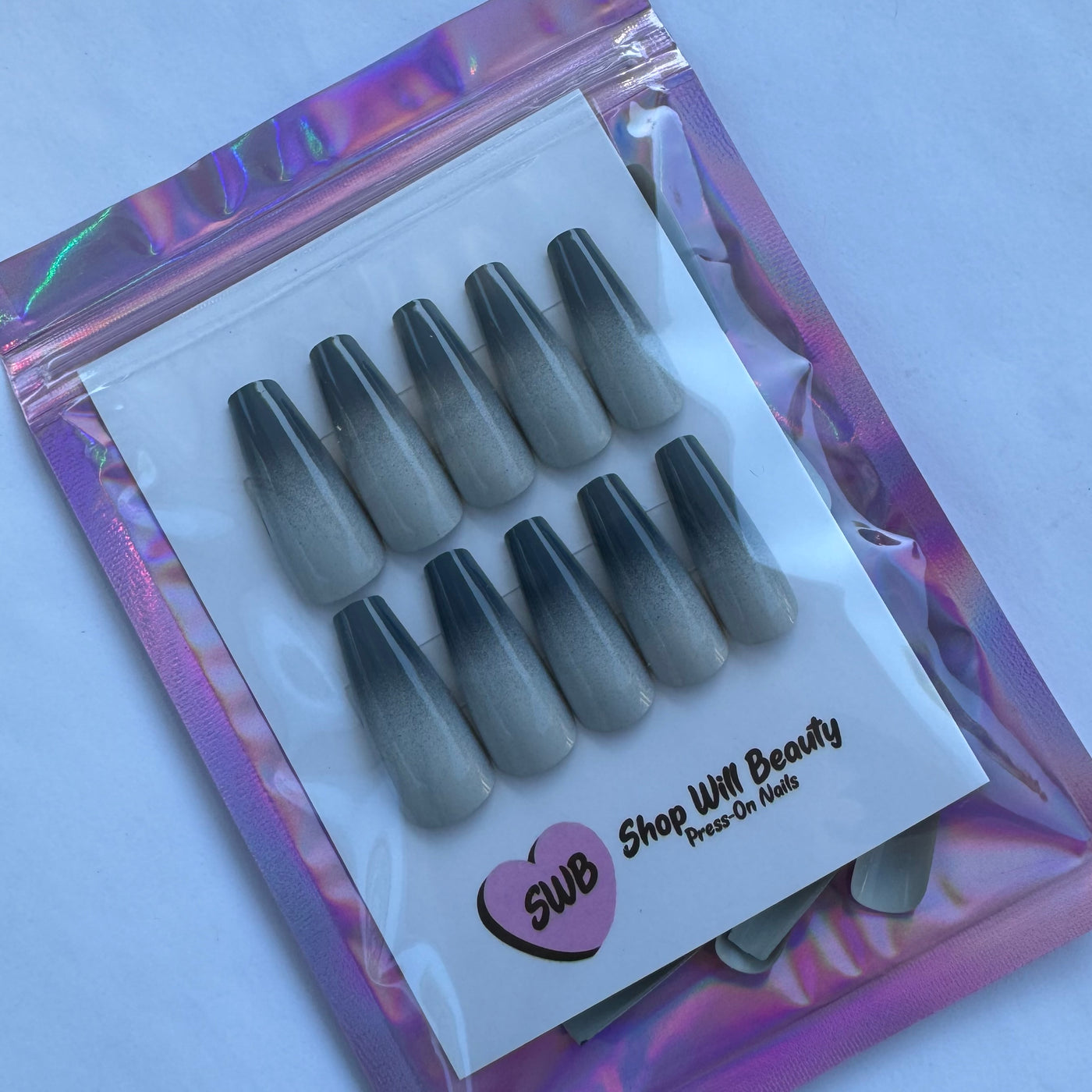 Grey Ombre Coffin Press On Nails