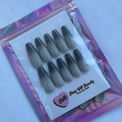 Grey Ombre Coffin Press On Nails