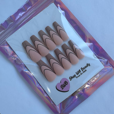 Beige French Tip Coffin Press On Nails