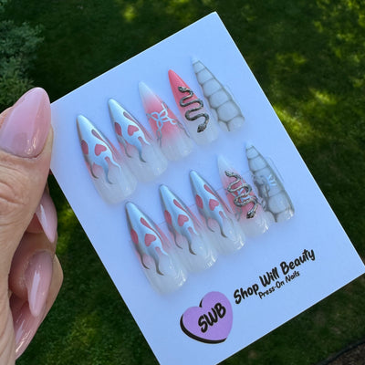 Chrome Snake Aura Stiletto Press On Nails