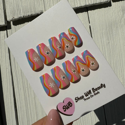 Rainbow Swirl Coffin Press On Nails