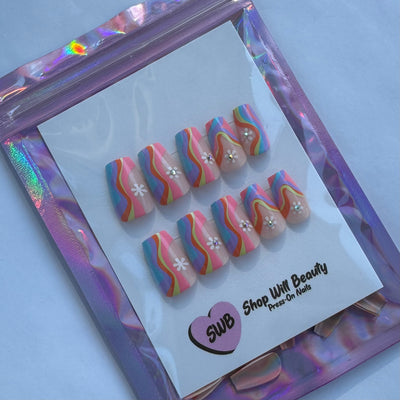 Rainbow Swirl Coffin Press On Nails