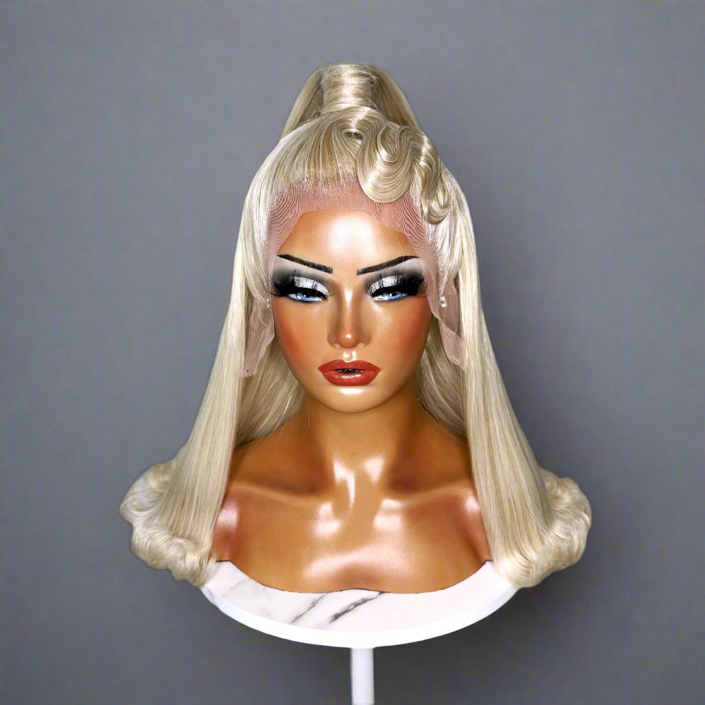 Ash Blonde Half Up Ponytail Synthetic Wig (Made to Order)