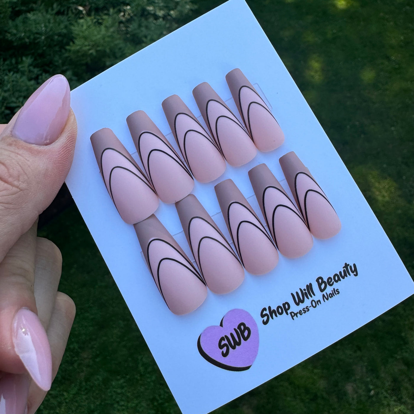 Beige French Tip Coffin Press On Nails