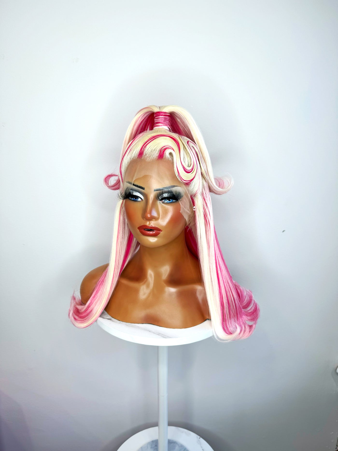 Pink & White Blonde Half Up Ponytail Synthetic Wig (Made to Order)