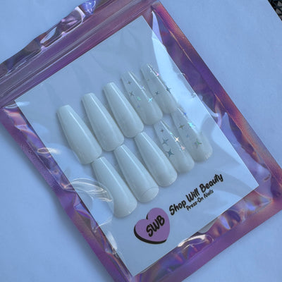 White Holographic Twinkle Coffin Press On Nails