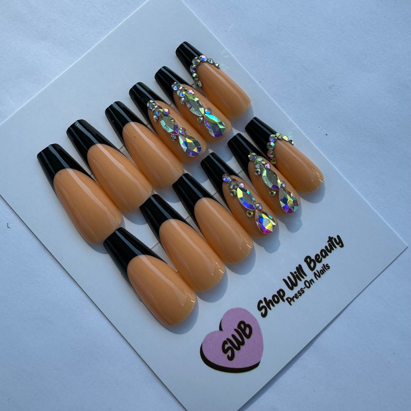 Black French Bling Coffin Press On Nails