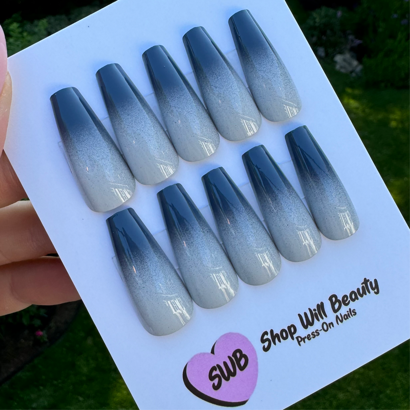 Grey Ombre Coffin Press On Nails