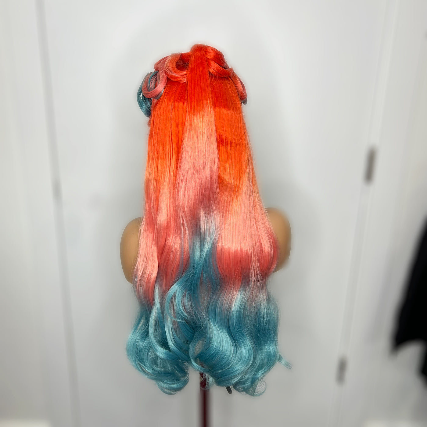Orange and Blue Ombre Sculpted Squiggle Synthetic Wig (Ready to Ship)