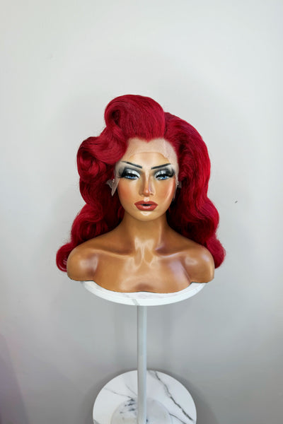 Red Old Hollywood Waves Synthetic Wig (Made to Order)