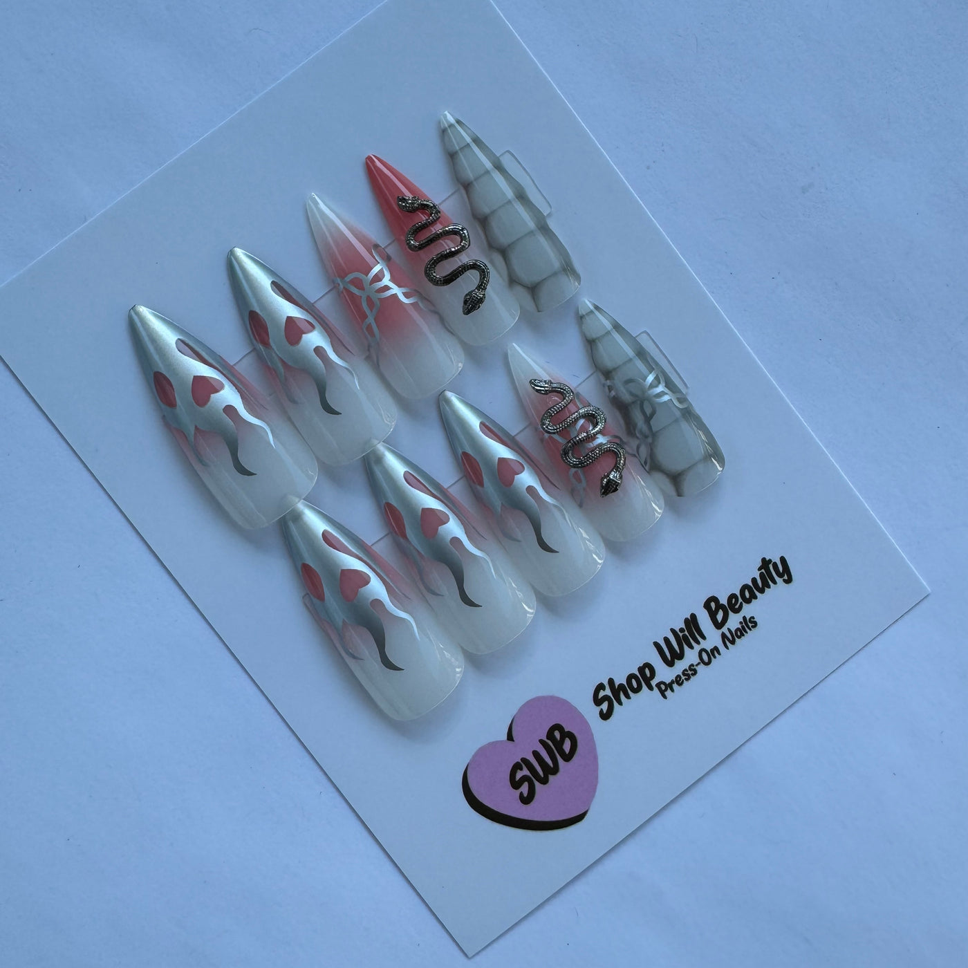 Chrome Snake Aura Stiletto Press On Nails