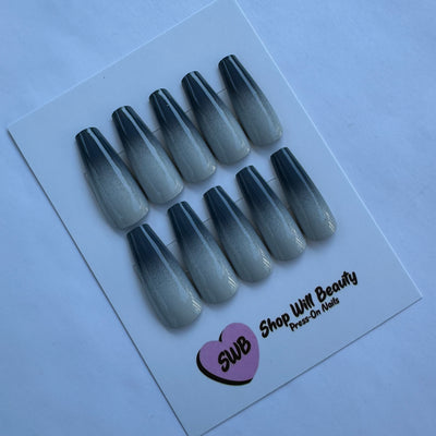 Grey Ombre Coffin Press On Nails