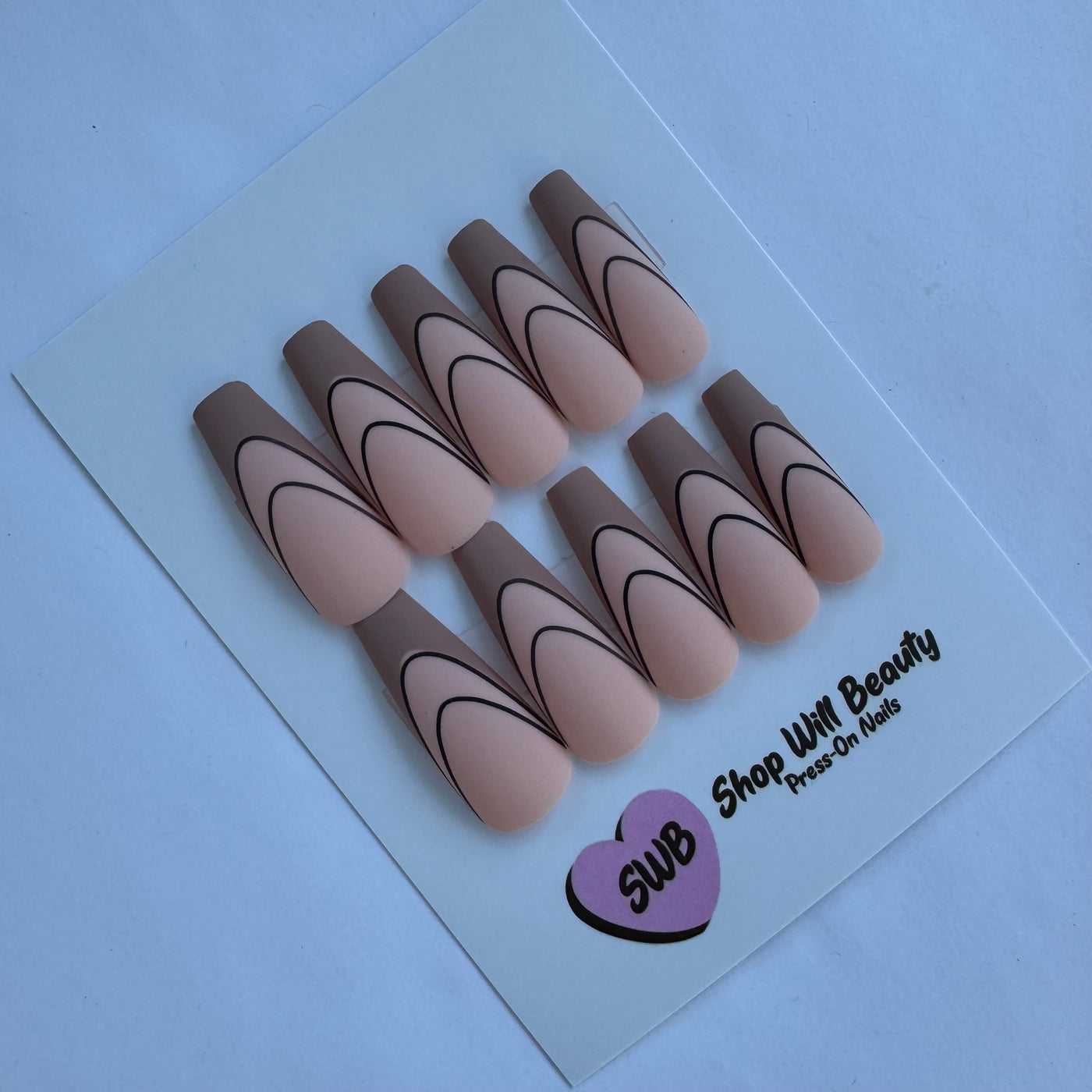 Beige French Tip Coffin Press On Nails