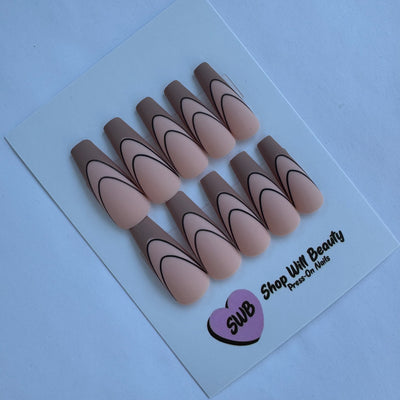 Beige French Tip Coffin Press On Nails
