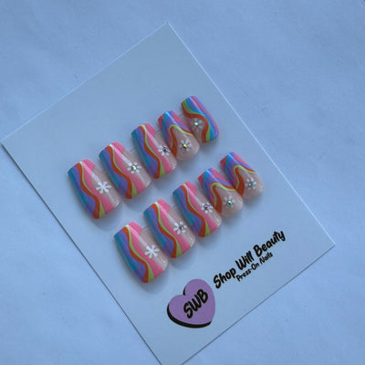 Rainbow Swirl Coffin Press On Nails