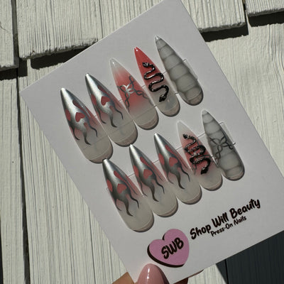Chrome Snake Aura Stiletto Press On Nails