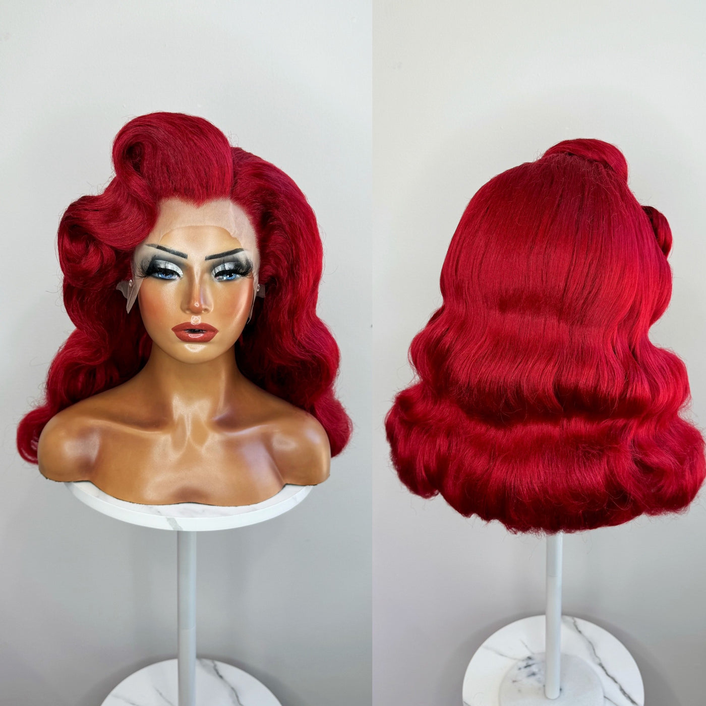 Red Old Hollywood Waves Synthetic Wig (Made to Order)