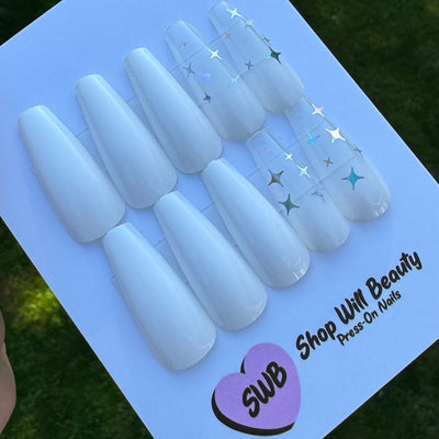 White Holographic Twinkle Coffin Press On Nails