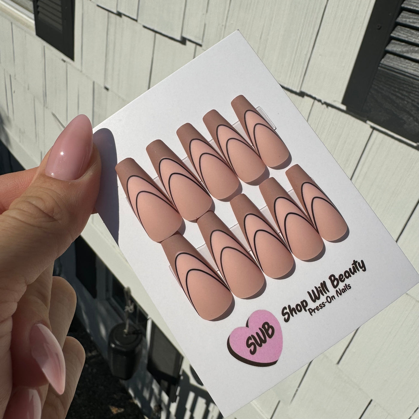 Beige French Tip Coffin Press On Nails