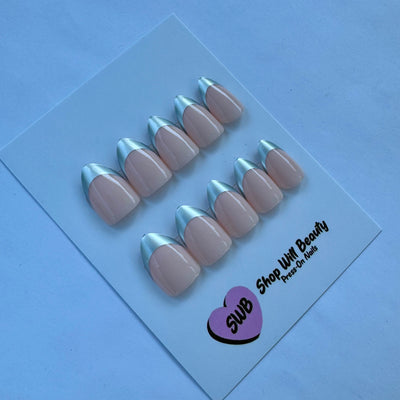 Silver Chrome French Almond Press On Nails