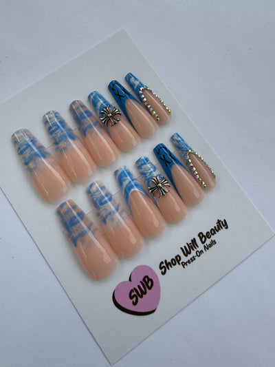 Blue Marble Coffin Press On Nails