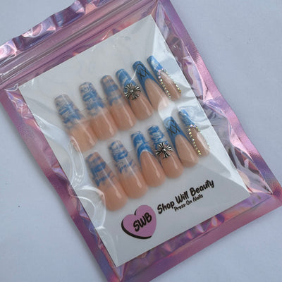 Blue Marble Coffin Press On Nails