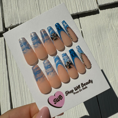Blue Marble Coffin Press On Nails