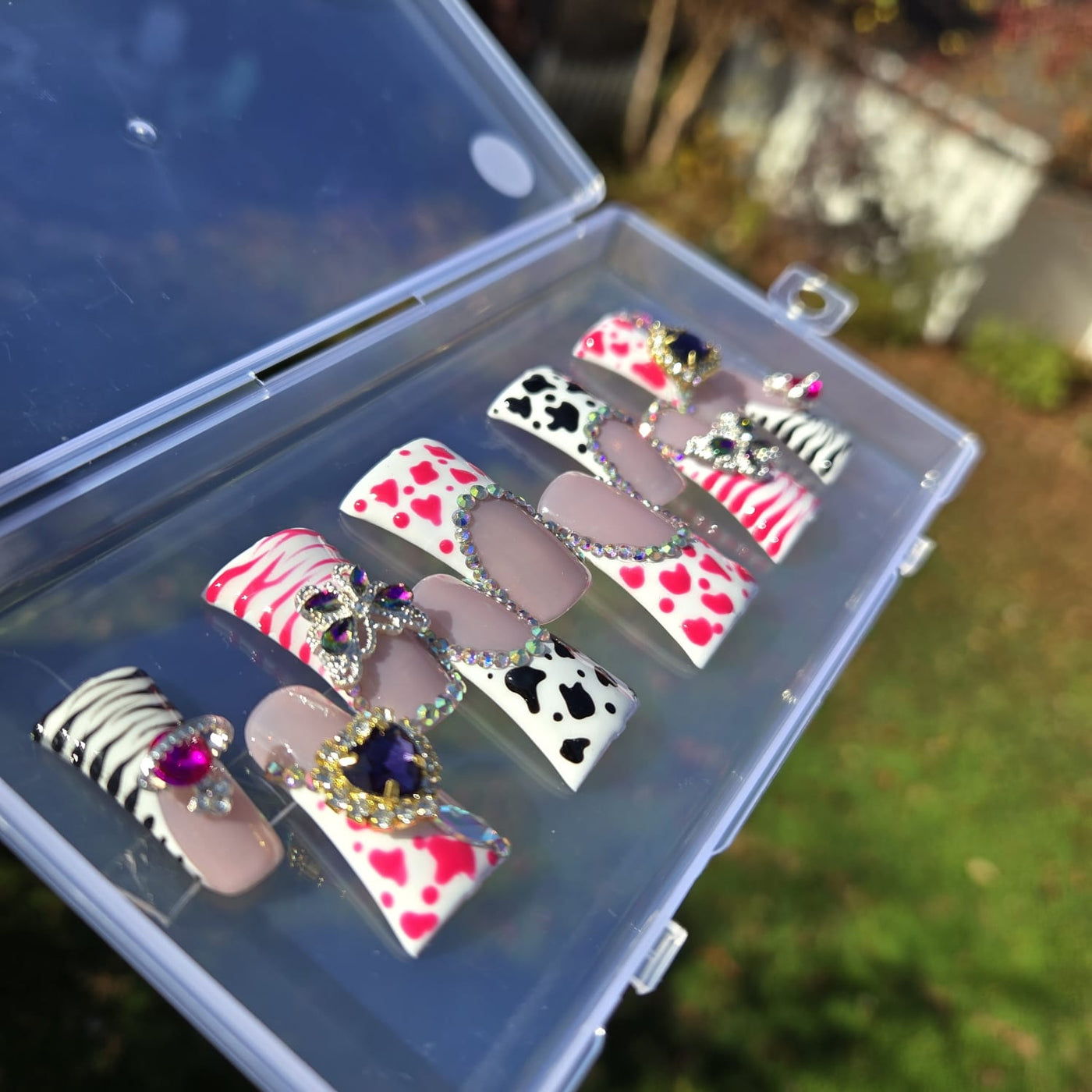 Pink & Black Animal Print Duck Hand Painted Gel Press on Nails
