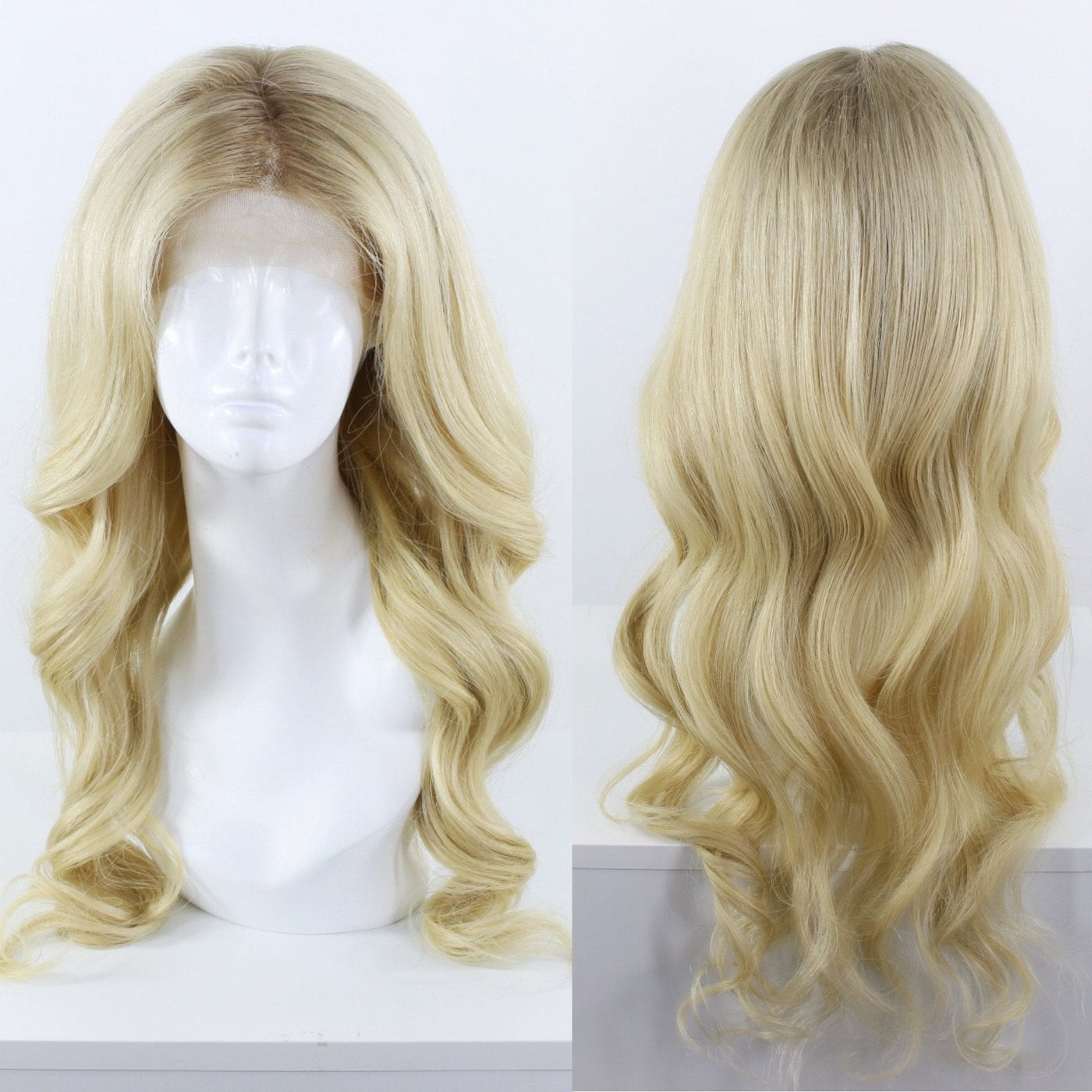 Light Ash Blonde Shadow Roots Human Hair HD Lace Front Wig (Made to Order)