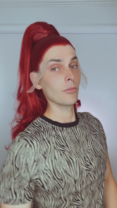 Red Stacked XL Ponytail Synthetic Wig (Made to Order)