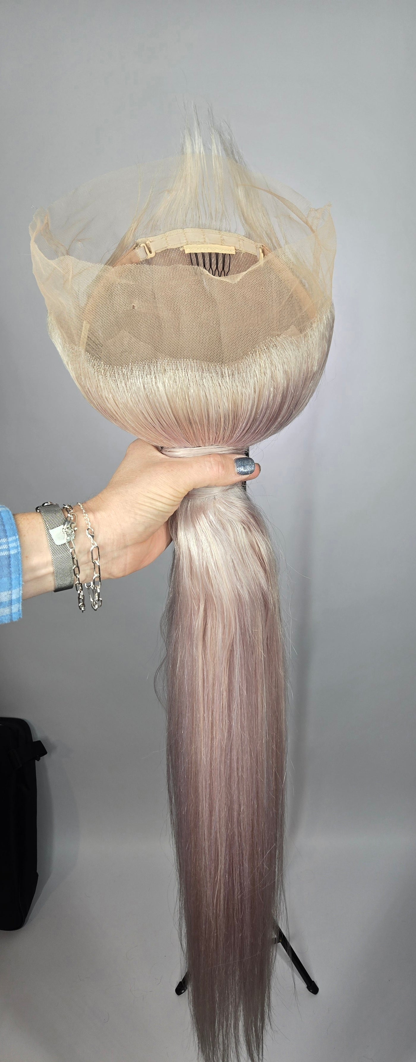 Ash Blonde Full Lace Ponytail Human Hair Wig (Made to Order)