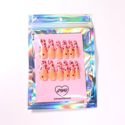Pink Cheetah Print Coffin Press On Nails