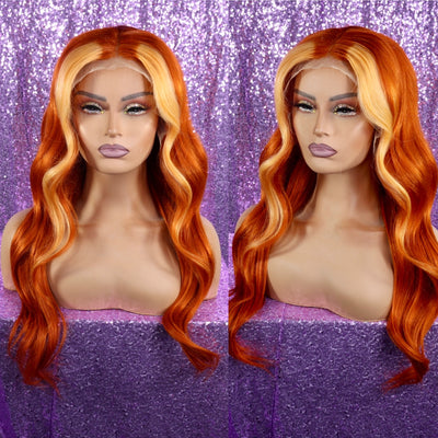 Ginger Money Piece Highlights Human Hair Lace Front Wig