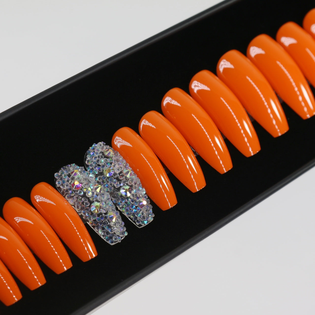 Orange and Rhinestones Ballerina Press On Nails