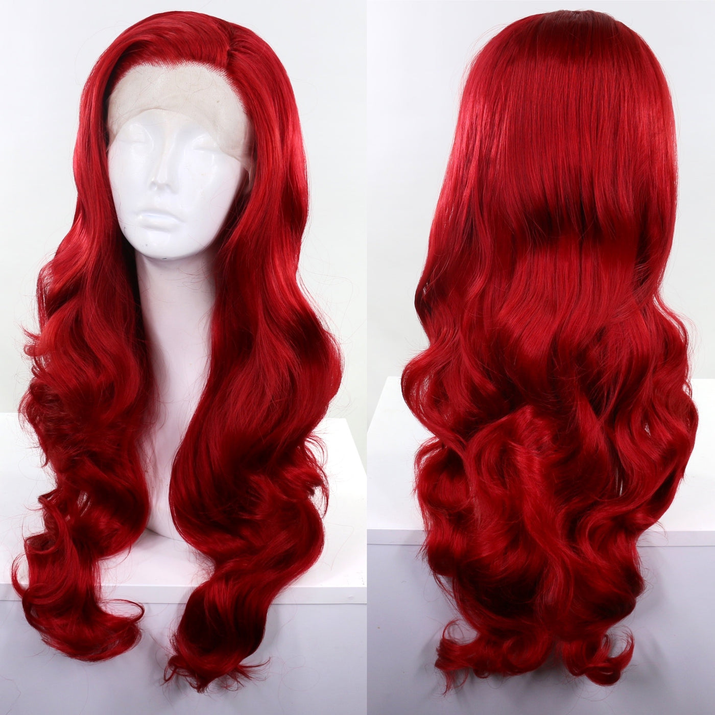 Red Lace Front Wig Long Wavy Natural Looking Cherry Red Free Part Wig  Synthetic Heat Resistant Fiber Cosplay Party Makeup Wigs for Women 24 Inch