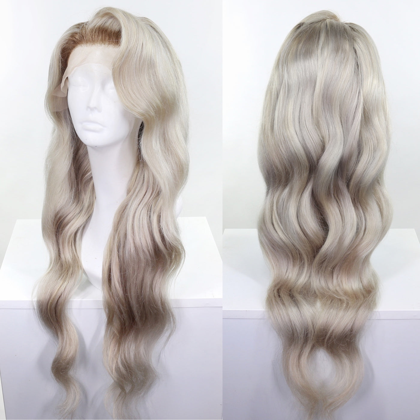 Ash Blonde Shadow Roots Human Hair Lace Front Wig