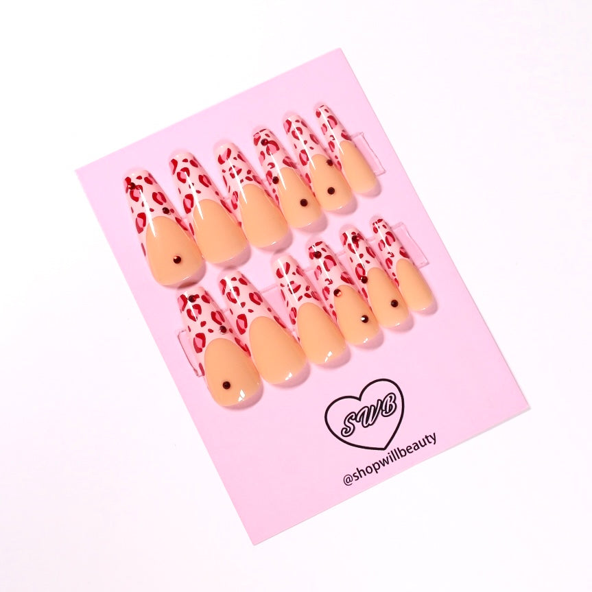 Pink Cheetah Print Coffin Press On Nails