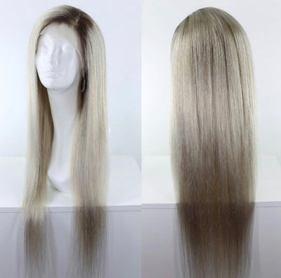 Ash Blonde Shadow Roots Human Hair Lace Front Wig