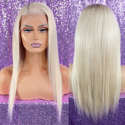 Ash White Platinum Blonde Human Hair HD Lace Front Wig (Made to Order)