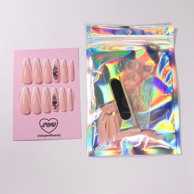 White Holographic Twinkle Coffin Press On Nails