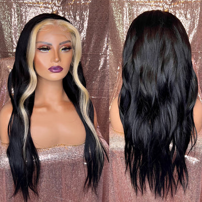 Black & Blonde Money Piece Human Hair Lace Front Wig